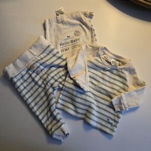 Peter Alexander Blue and Cream Baby Pajama Set Organic Cotton 3-6m